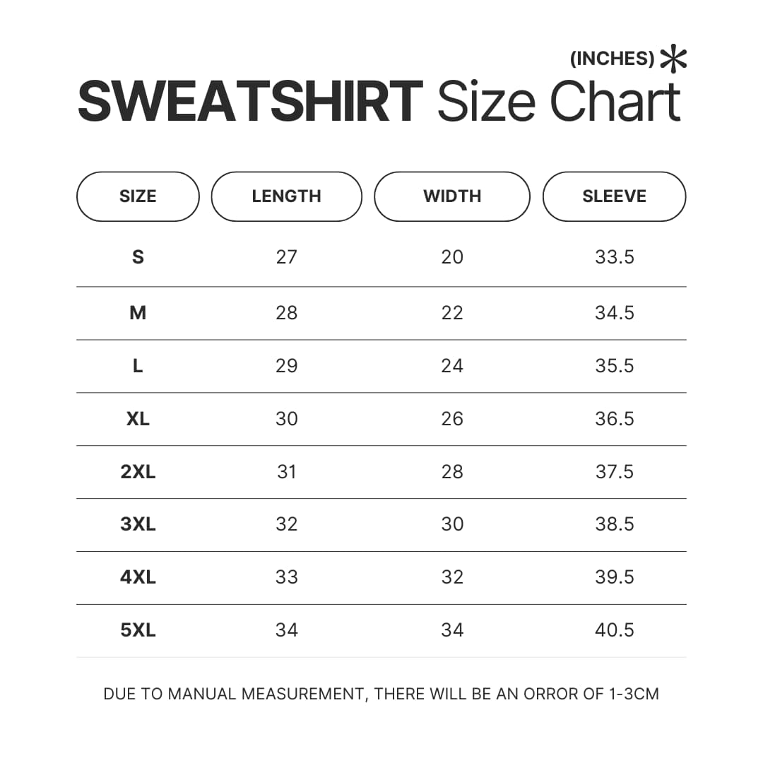 Sweatshirt Size Chart - Halo Merch Store