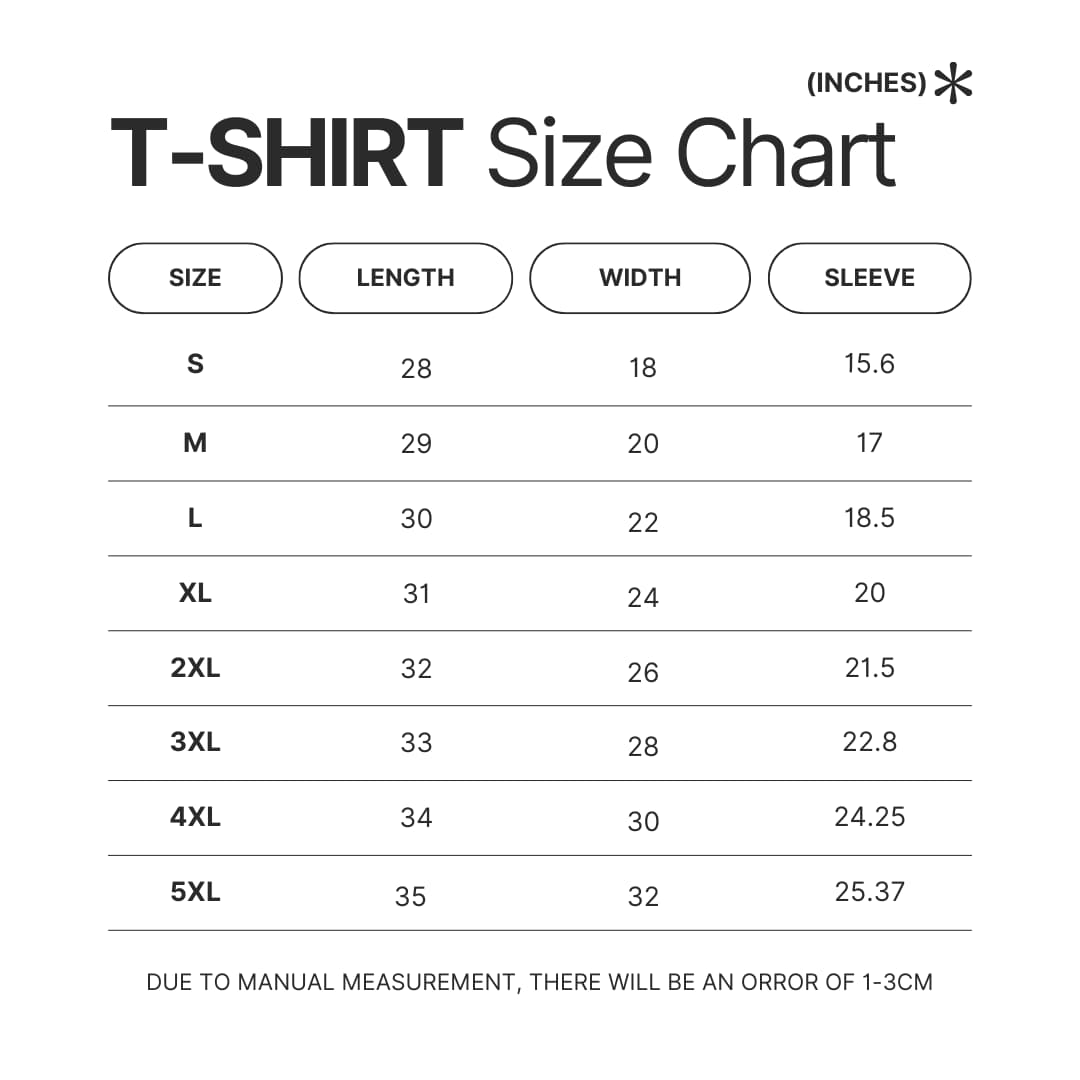 T shirt Size Chart - Halo Merch Store