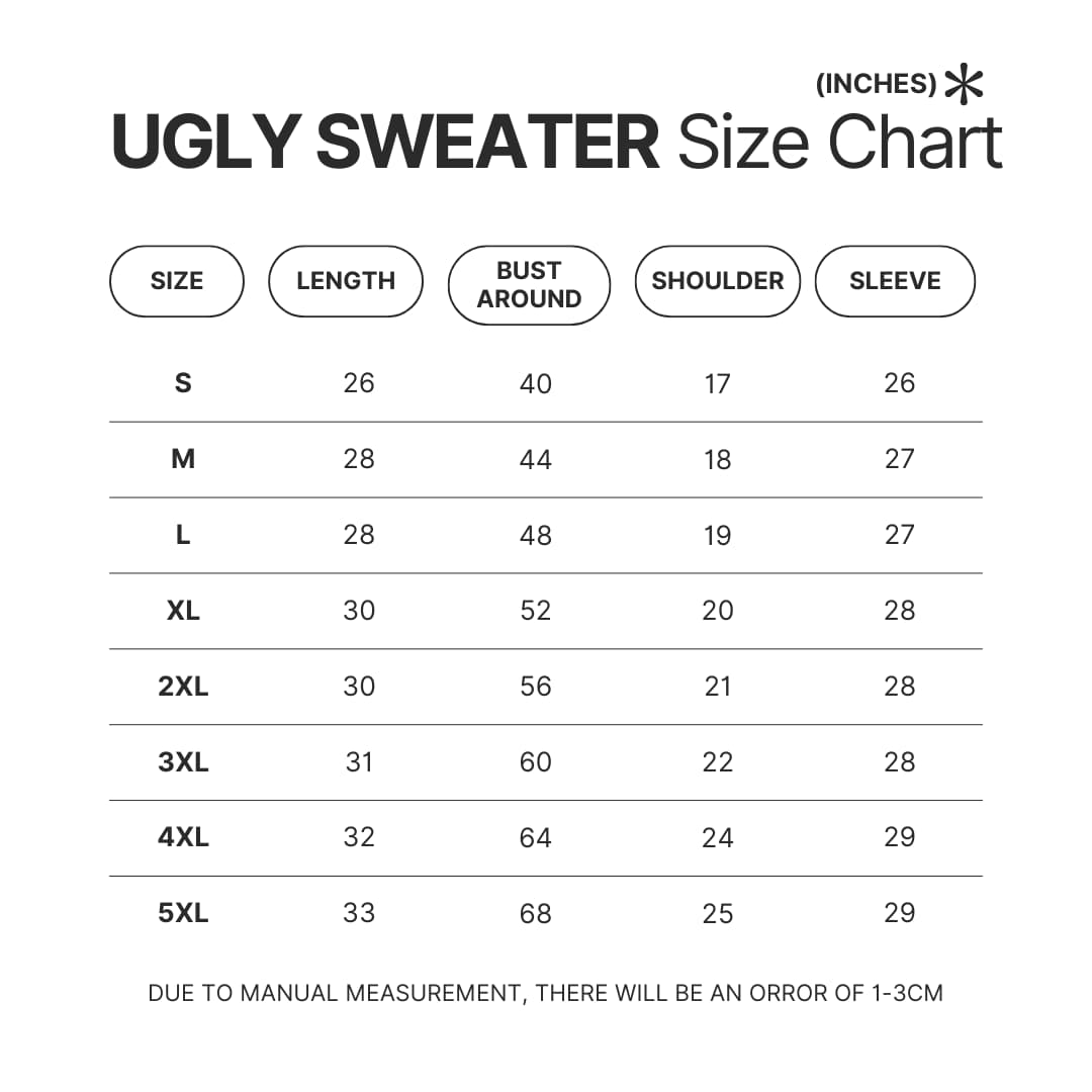 Ugly Sweater Size Chart - Halo Merch Store